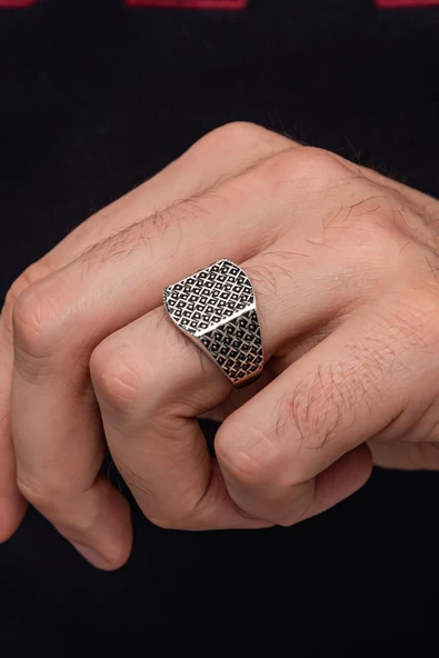 Taşsız Desenli 925 Gümüş Erkek Yüzük - Resim 7