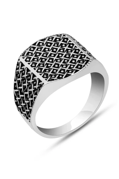 Taşsız Desenli 925 Gümüş Erkek Yüzük - Resim 2