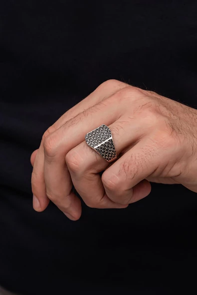 Taşsız Desenli 925 Gümüş Erkek Yüzük - Resim 8