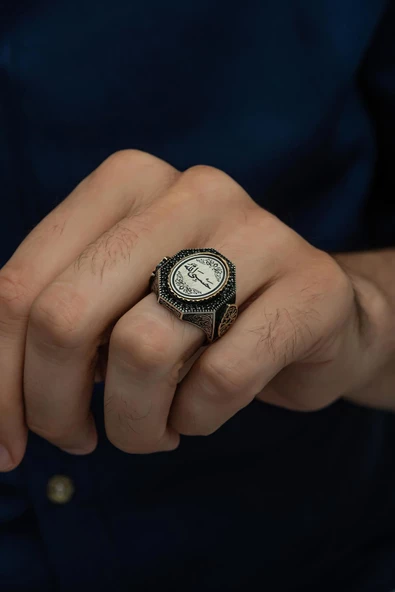 Hasbiyallah Yazılı  925 Gümüş Erkek Yüzük - Resim 4