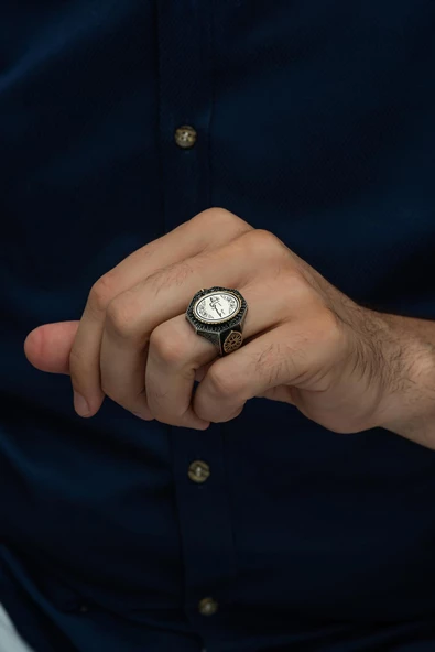 Hasbiyallah Yazılı  925 Gümüş Erkek Yüzük - Resim 7