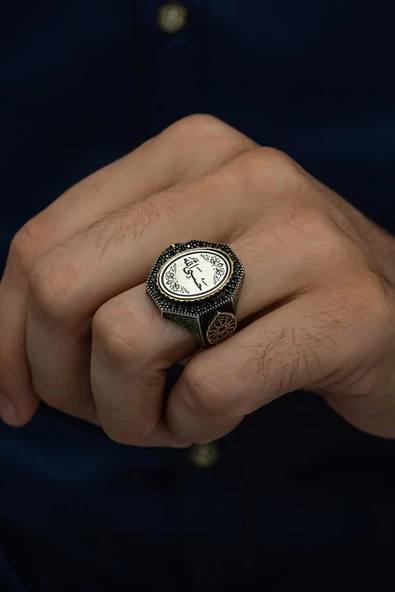 Hasbiyallah Yazılı  925 Gümüş Erkek Yüzük - Resim 6