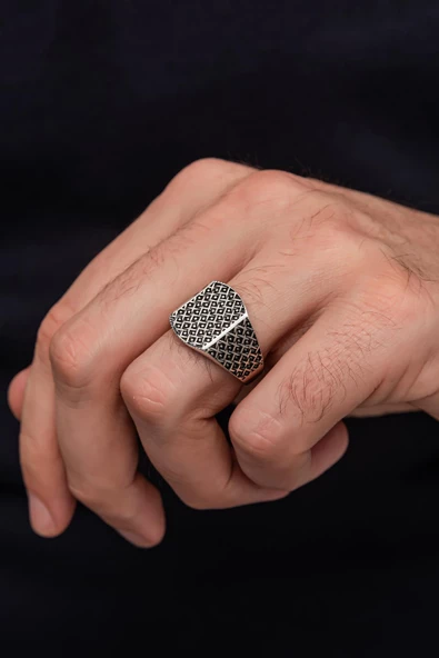 Taşsız Desenli 925 Gümüş Erkek Yüzük - Resim 4