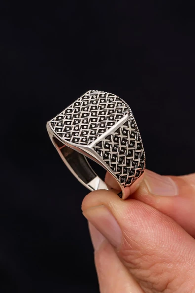 Taşsız Desenli 925 Gümüş Erkek Yüzük - Resim 6