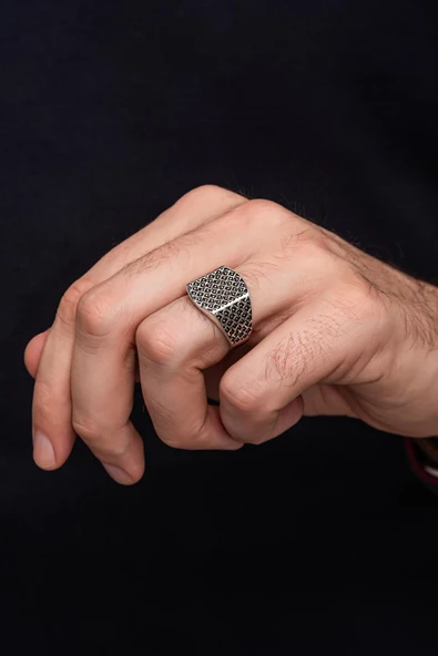 Taşsız Desenli 925 Gümüş Erkek Yüzük - Resim 5