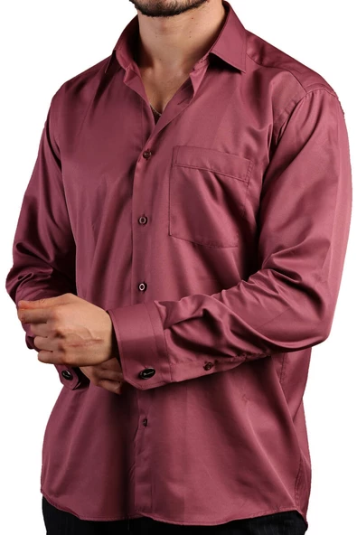 Mürdüm Rahat Kesim Micro Kumaş Kol Düğmeli Regular Fit Erkek Gömlek - 190-23 - Resim 3