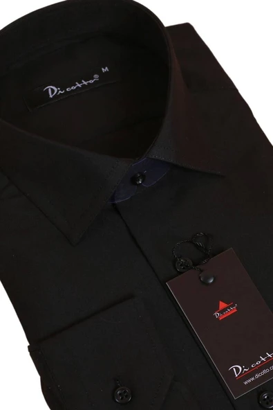 Siyah Rahat Kesim Cepli Uzun Kol Regular Fit Erkek Gömlek  - 150-20 - Resim 2