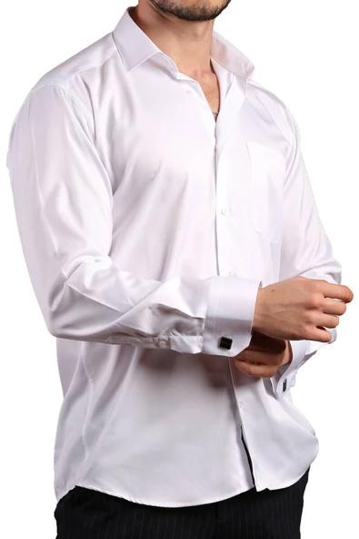 Beyaz Rahat Kesim Micro Kumaş Kol Düğmeli Regular Fit Erkek Gömlek - 190-1