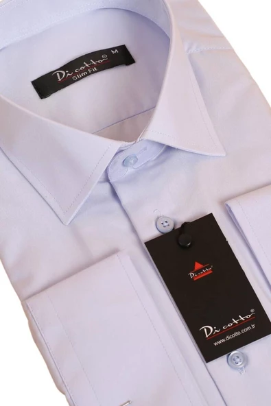 Açık Mavi Dar Kesim Slim Fit Uzun Kol Düz Renk Erkek Gömlek  - 151-3 - Resim 2