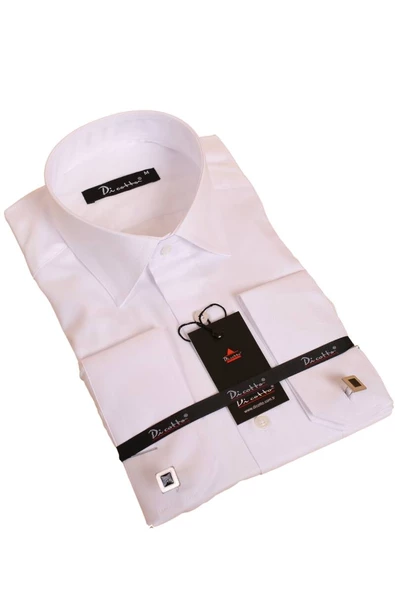 Beyaz Rahat Kesim Micro Kumaş Kol Düğmeli Regular Fit Erkek Gömlek - 190-1