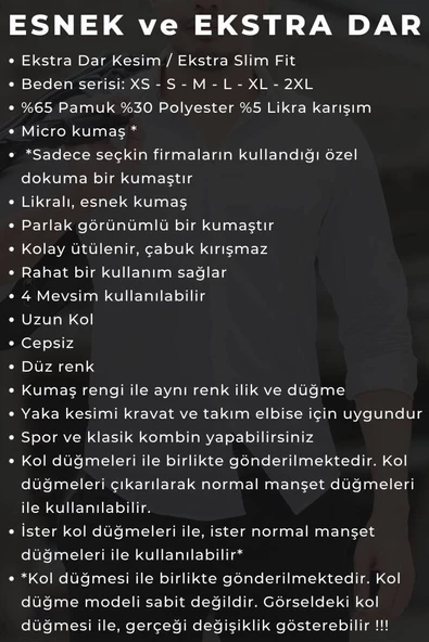 Lacivert Ekstra Dar Kesim Likralı Esnek Micro Kumaş Kol Düğmeli Slim Fit Erkek Gömlek - 195-12 - Resim 4