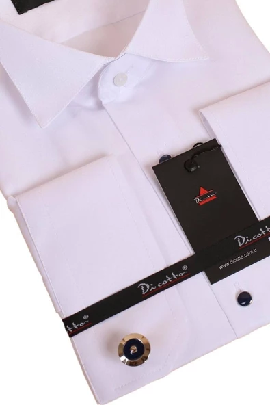 Beyaz Lacivert Taş Düğmeli Damatlık Ata Yaka Kol Düğmeli Slim Fit Smokin Gömlek - 008 - Resim 2