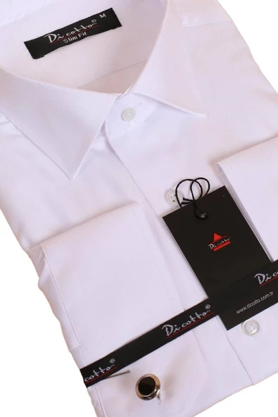 Beyaz Dar Kesim Micro Kumaş Kol Düğmeli Slim Fit Erkek Gömlek - 201-1 - Resim 2