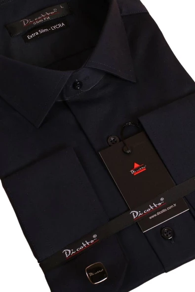 Lacivert Ekstra Dar Kesim Likralı Esnek Micro Kumaş Kol Düğmeli Slim Fit Erkek Gömlek - 195-12 - Resim 2