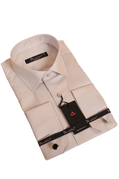 Açık Gri Dar Kesim Micro Kumaş Kol Düğmeli Slim Fit Erkek Gömlek - 201-9
