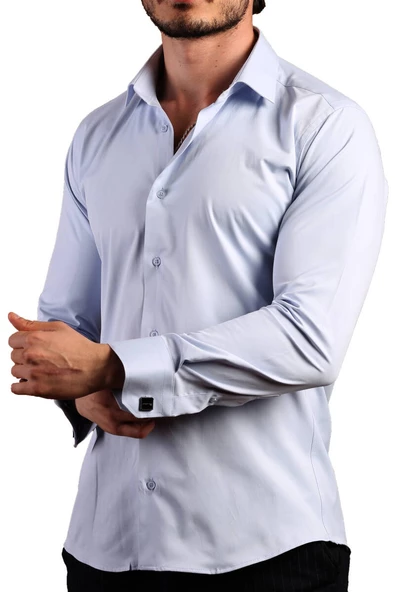 Mavi Ekstra Dar Kesim Likralı Esnek Micro Kumaş Kol Düğmeli Slim Fit Erkek Gömlek - 195-4 - Resim 2