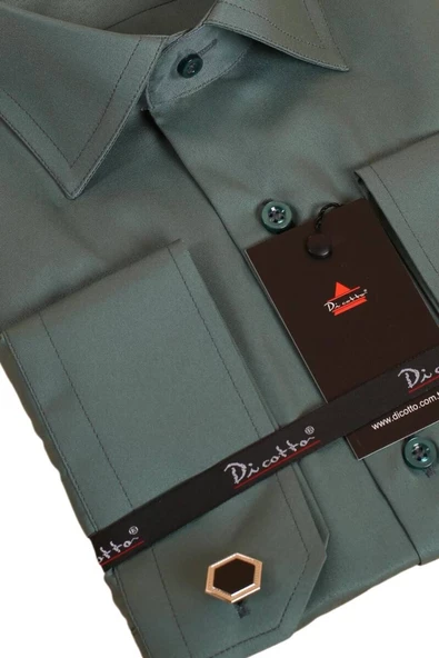 Haki Yeşil Klasik Kesim Micro Kumaş Kol Düğmeli Regular Fit Erkek Gömlek - 190-19 - Resim 2