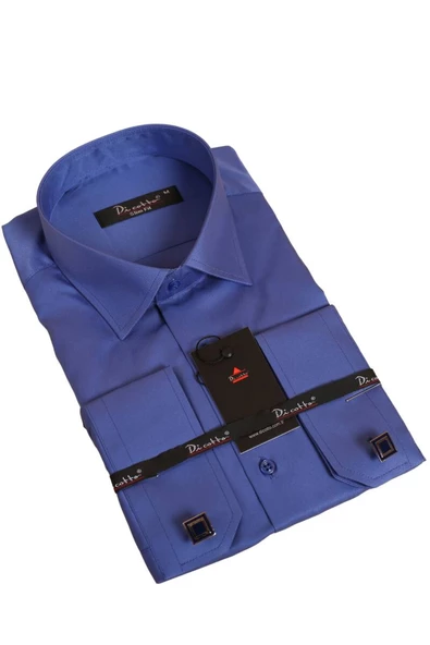 Saks Mavi Dar Kesim Micro Kumaş Kol Düğmeli Slim Fit Erkek Gömlek - 201-14