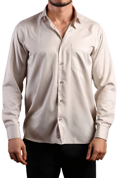 Açık Gri Rahat Kesim Micro Kumaş Kol Düğmeli Regular Fit Erkek Gömlek - 190-9 - Resim 2