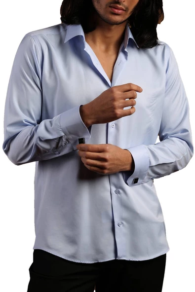 Mavi Dar Kesim Micro Kumaş Kol Düğmeli Slim Fit Erkek Gömlek - 201-4