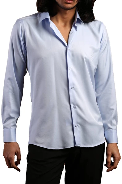 Mavi Dar Kesim Micro Kumaş Kol Düğmeli Slim Fit Erkek Gömlek - 201-4 - Resim 2
