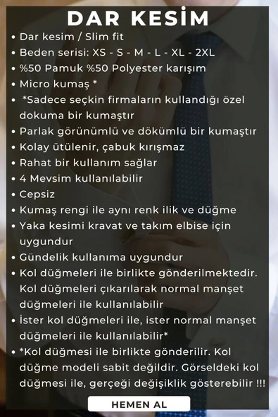 Mavi Dar Kesim Micro Kumaş Kol Düğmeli Slim Fit Erkek Gömlek - 201-4 - Resim 5