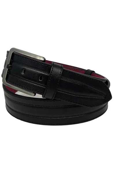 Siyah Suni Deri Dikişli Model 4.5 cm.lik Spor Kot Kemer - 4500-61-22KS - Resim 4