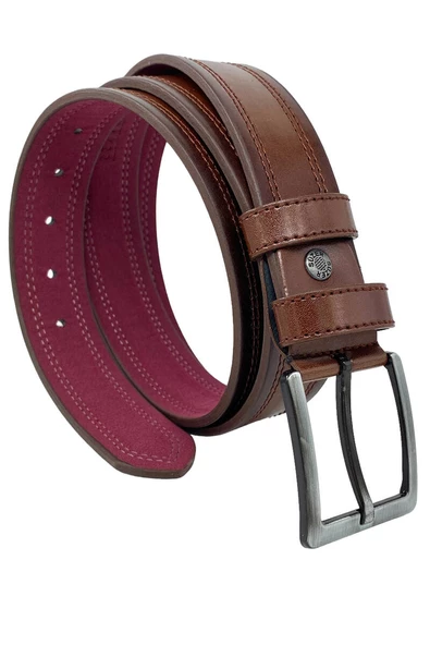 Kahverengi Suni Deri Çift Dikişli Model 4 cm.lik Spor Kemer - 9013-111-22RL ürün görseli