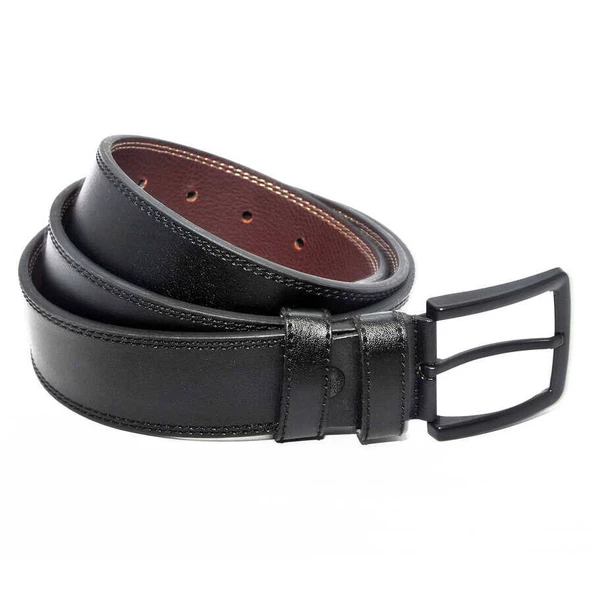 Siyah Suni Deri Çift Dikişli Model 4 cm.lik Spor Kemer - 7000-11-22K - 3