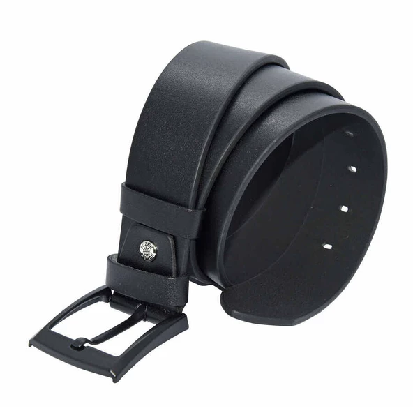 Siyah Suni Deri Düz Model 4.5 cm.lik Spor Kemer - 4500-Düz - Resim 2