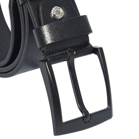 Siyah Suni Deri Düz Model 4.5 cm.lik Spor Kemer - 4500-Düz - Resim 3