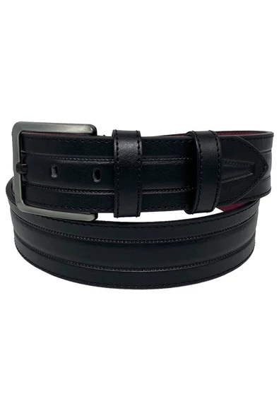 Siyah Suni Deri Dikişli Model 4.5 cm.lik Spor Kot Kemer - 4500-61-22KS - Resim 2