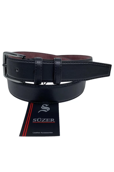 Siyah Çocuk Boy Suni Deri Dikişli Model 3 cm.lik Garson Klasik Kemer - G1-22K - Resim 2