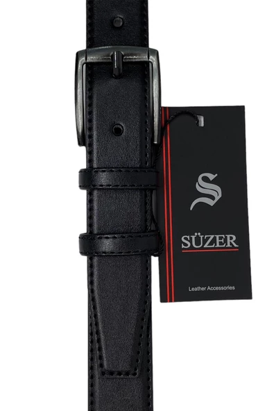 Siyah Çocuk Boy Suni Deri Dikişli Model 3 cm.lik Garson Klasik Kemer - G1-22K - Resim 7