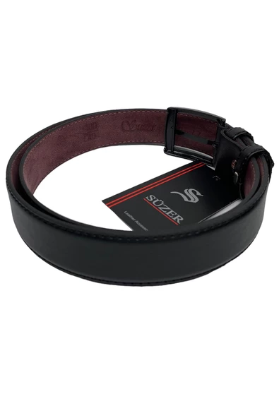 Siyah Çocuk Boy Suni Deri Dikişli Model 3 cm.lik Garson Klasik Kemer - G1-22K - Resim 3