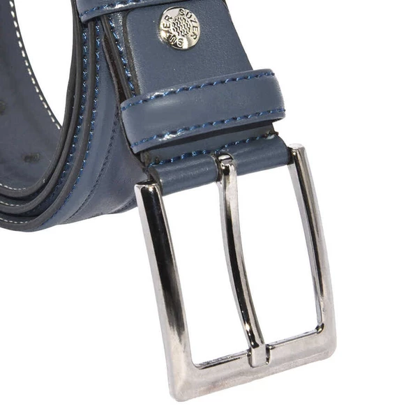 Lacivert Suni Deri Desenli Model 3.5 cm.lik Klasik Kemer - 8045-61 - Resim 3