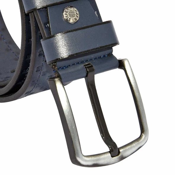 Lacivert Suni Deri Desenli Model 4.5 cm.lik Spor Kemer - 4547-14 - Resim 3