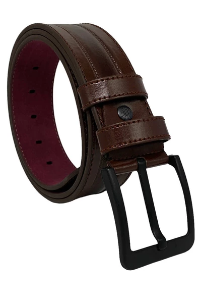 Kahverengi Suni Deri Dikişli Model 4.5 cm.lik Spor Kot Kemer - 4513-61-22KS - Resim 5