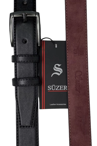 Siyah Çocuk Boy Suni Deri Dikişli Model 3 cm.lik Garson Klasik Kemer - G1-22K - Resim 6