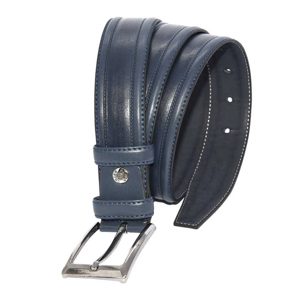 Lacivert Suni Deri Desenli Model 3.5 cm.lik Klasik Kemer - 8045-61 - Resim 2