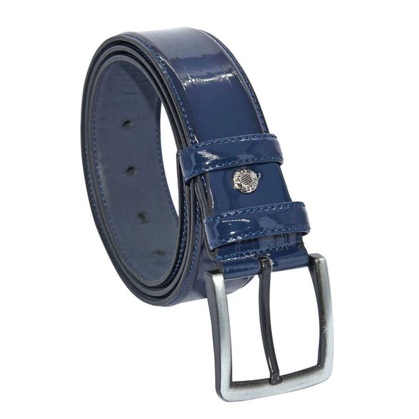 Lacivert Rugan Suni Deri Dikişli 4 cm.lik Klasik Kemer - 7400-95