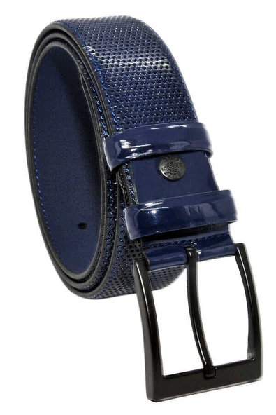 Lacivert Rugan Suni Deri Desenli 4 cm.lik Klasik Kemer - 7495-68-21M ürün görseli