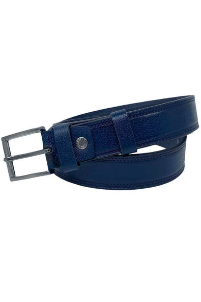 Lacivert Hakiki Deri Dikişli 3.5 cm.lik Klasik Erkek Kemer - 305-28 - Resim 4