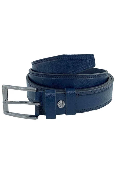 Lacivert Hakiki Deri Dikişli 3.5 cm.lik Klasik Erkek Kemer - 305-28 - Resim 2