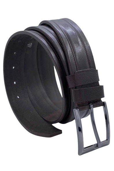 Koyu Kahve Hakiki Manda Derisi 3.5 cm.lik Klasik Kemer (Tek Katmanlı Manda Derisi) - 309-61 - Resim 4