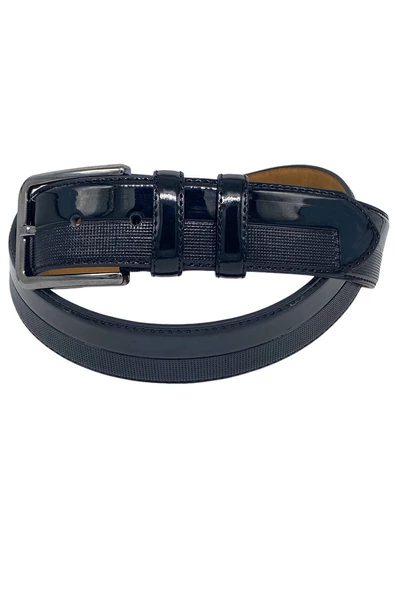 Siyah Rugan Suni Deri Yarım Desenli 4 cm.lik Klasik Kemer - 7400-901-22KX - Resim 4