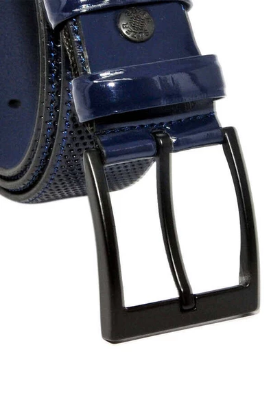 Lacivert Rugan Suni Deri Desenli 4 cm.lik Klasik Kemer - 7495-68-21M - Resim 4