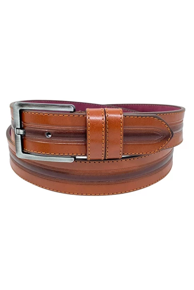 Taba Suni Deri Ortası Desenli Model 4 cm.lik Spor Kemer - 9023-52-22RL - Resim 2