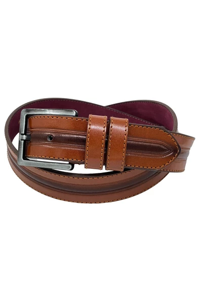 Taba Suni Deri Ortası Desenli Model 4 cm.lik Spor Kemer - 9023-52-22RL - Resim 4