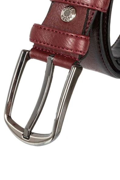 Bordo Suni Deri Dikişli Model 3.5 cm.lik Klasik Kemer - 8017 - Resim 2